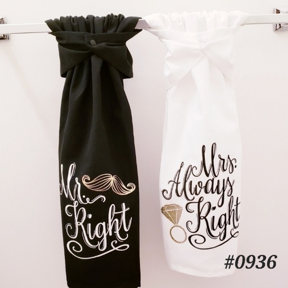 💟🤍NEW! Mr & Mrs Hang'N'Snap Hand Towels Set *Gold plastic snaps